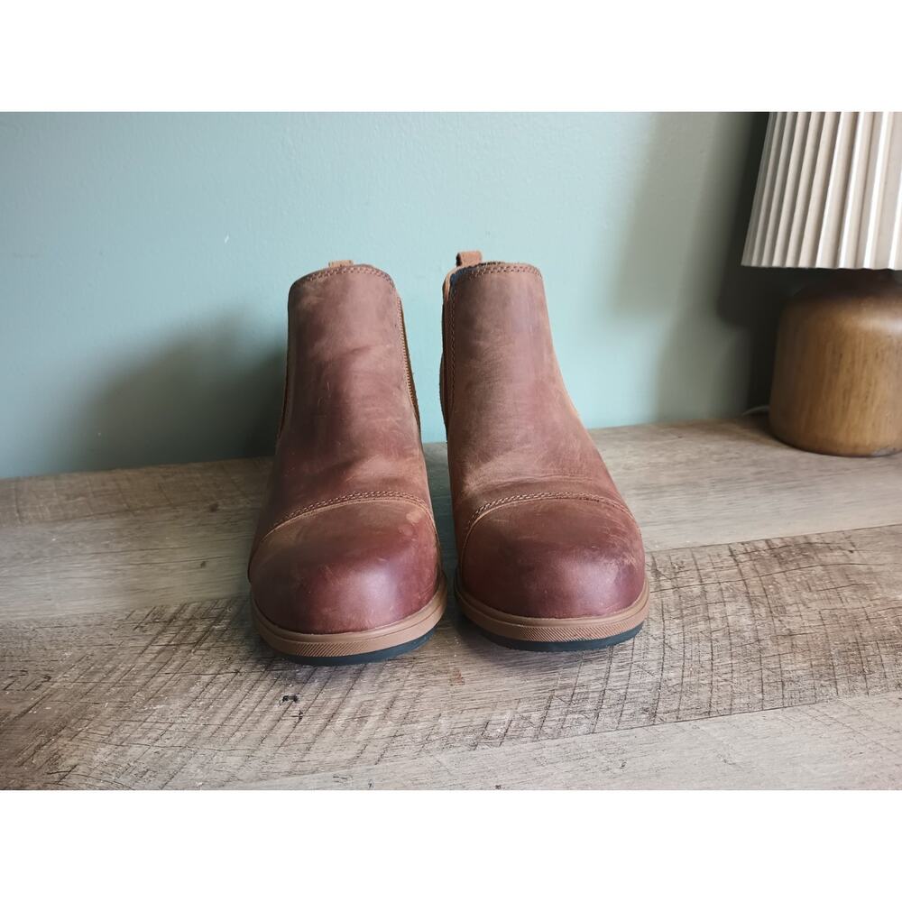 Sorel Evie Waterproof Leather And Suede Wedge Bootie Womens 6 Tan Rustic - Picture 2 of 13